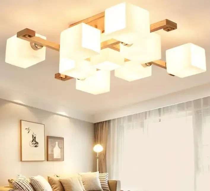 

Wood Modern Led Chandelier Lights For Living Room Kids Bedroom Square Indoor Ceiling Chandelier Lamp Fixture lustre moderno