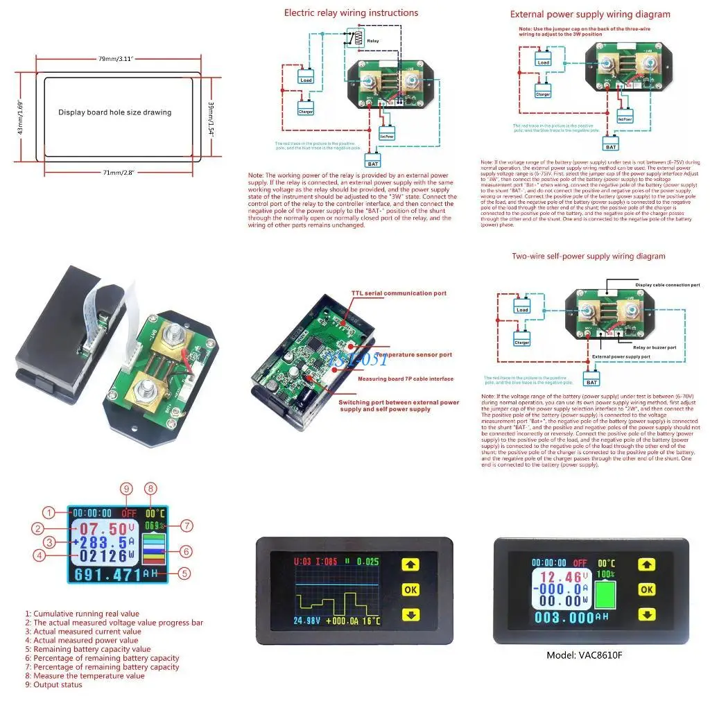 

E15A Professional 6 in 1 Battery Management System Colored LCD Screen Display
