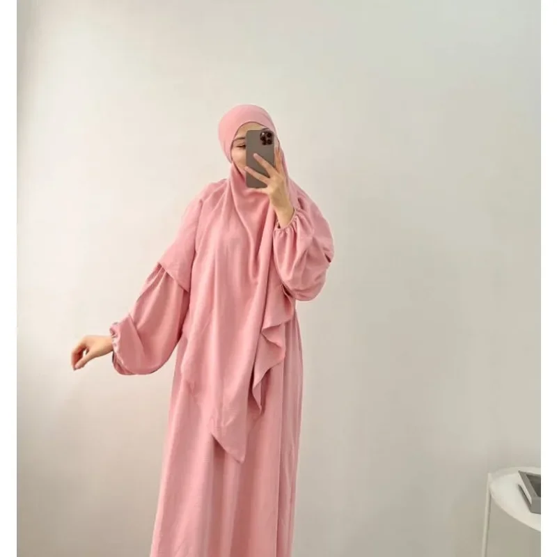 2025 travail dur musulman couleur unie mode vêtements pour femmes couleur unie plissée robe ample avec foulard couverture à deux couches P333