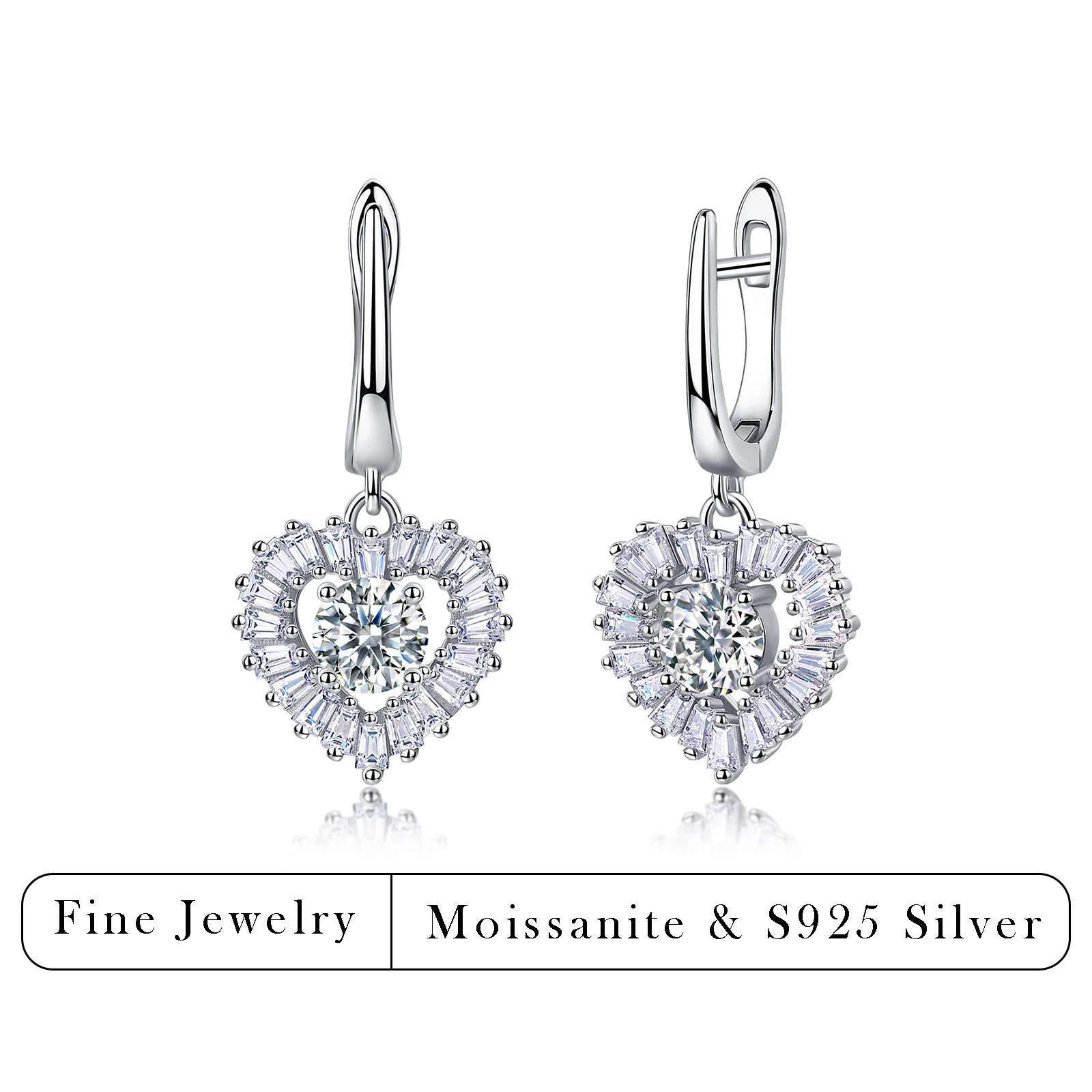 1.8CTW Heart Shape Sparkling Zircon Drop Earrings S925 Sterling Silver Huggie Hoop Earrings Women Wedding Engagement Fine Jewelr