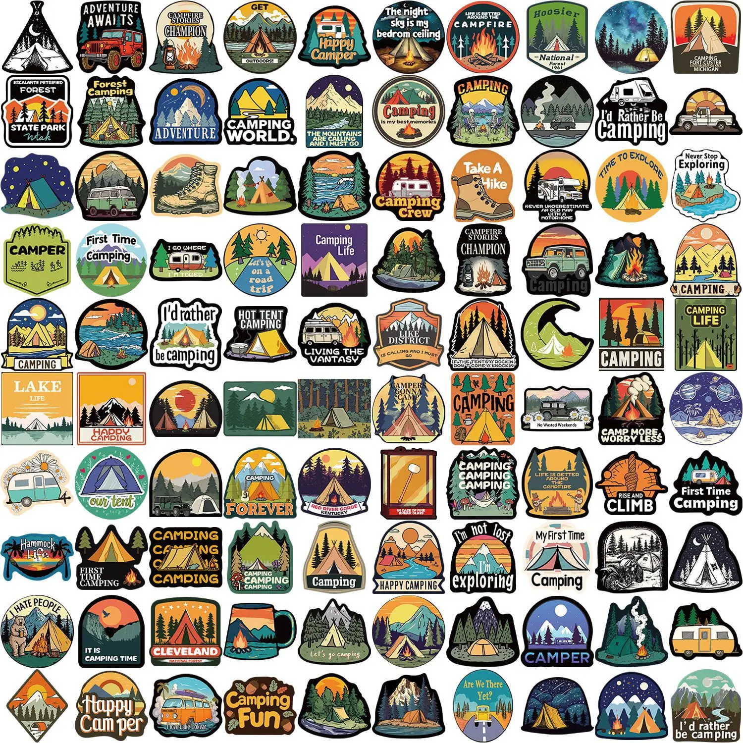 50/100PCS 야외 여행 숲 캠핑 하이킹 스티커 DIY 전화기 기타 노트북 여행가방 컵 방수 데칼 스티커