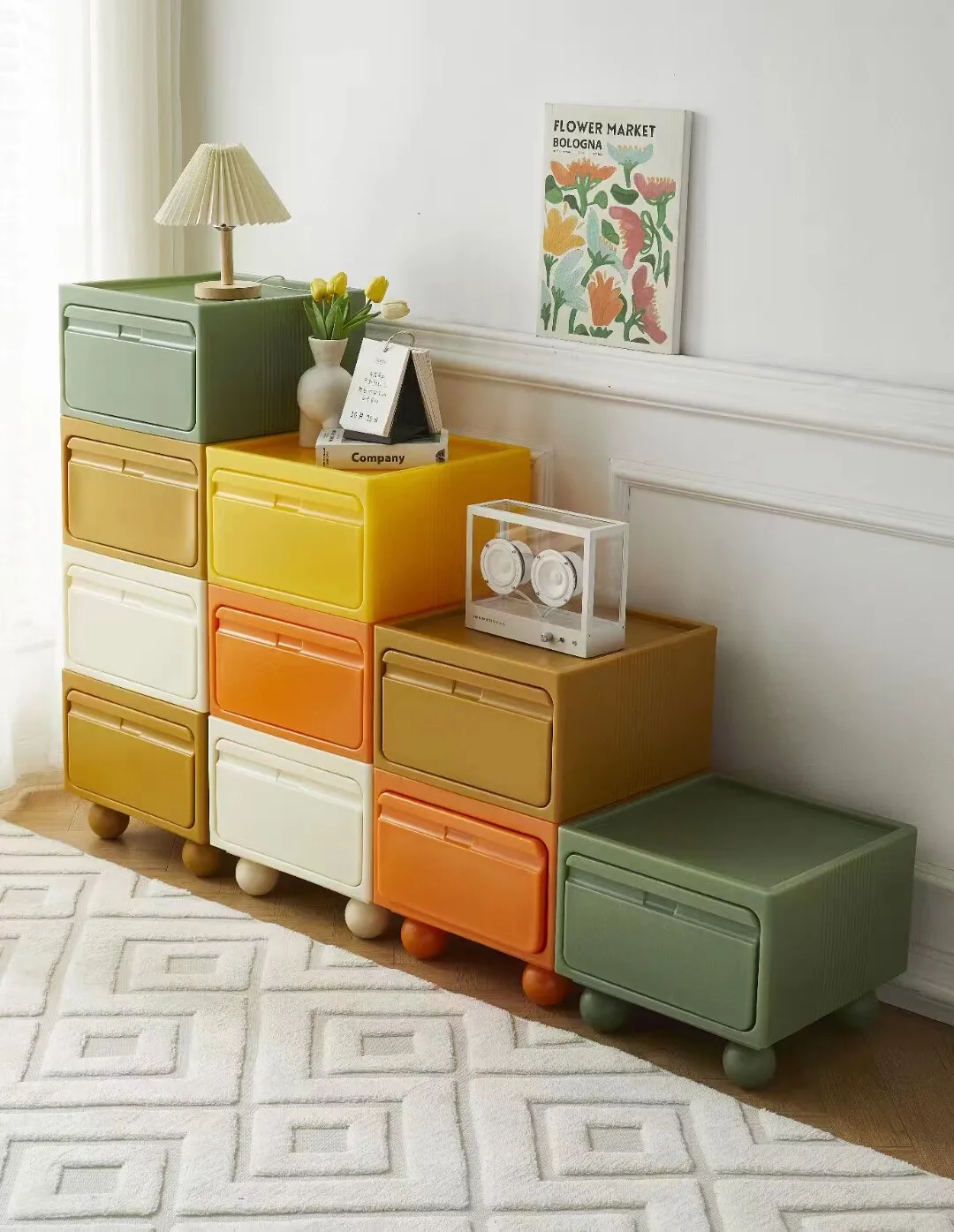 & Nordic Plastic Chest of Drawers Small Creative Bedside Table Multi-layer Storage Cabinet for Bedroom