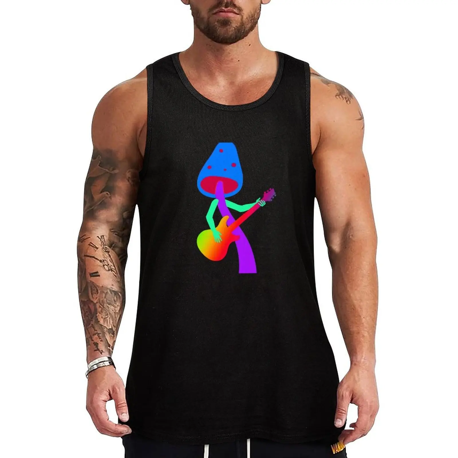 

Musical Mushrooms - Lead Guitar Tank Top Summer Print Tank Top Beach Graphic Sleeveless Top