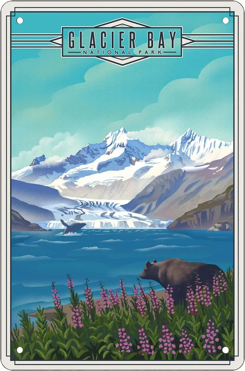Retro Funny Metal Sheet Signs Glacier Bay National Park, Alaska, Wall Decoration, size:8 x 12