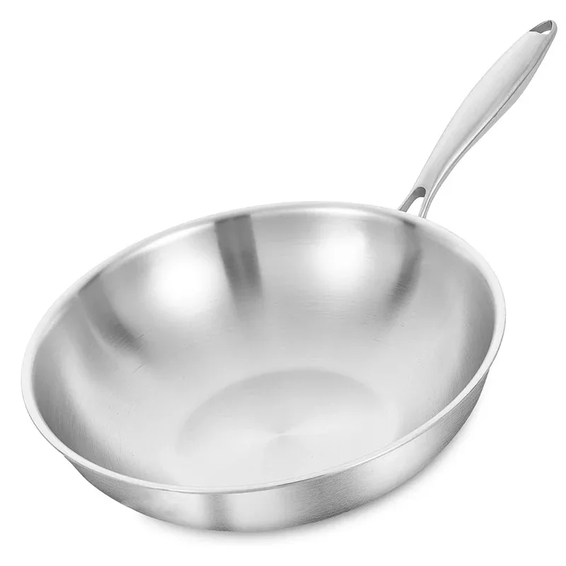 Wok de acero inoxidable de tres capas con tapa, sartén para freír de 30/32/34 cm, apto para cocinas de inducción, lavavajillas y horno, resistente y duradero.