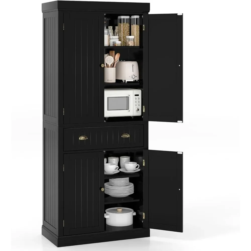 

72" H Pantry Cupboard Cabinet, Traditional Freestanding Large Tall Storage Cabinet with 2 Cabinets and Drawer,Adjustable Shelves