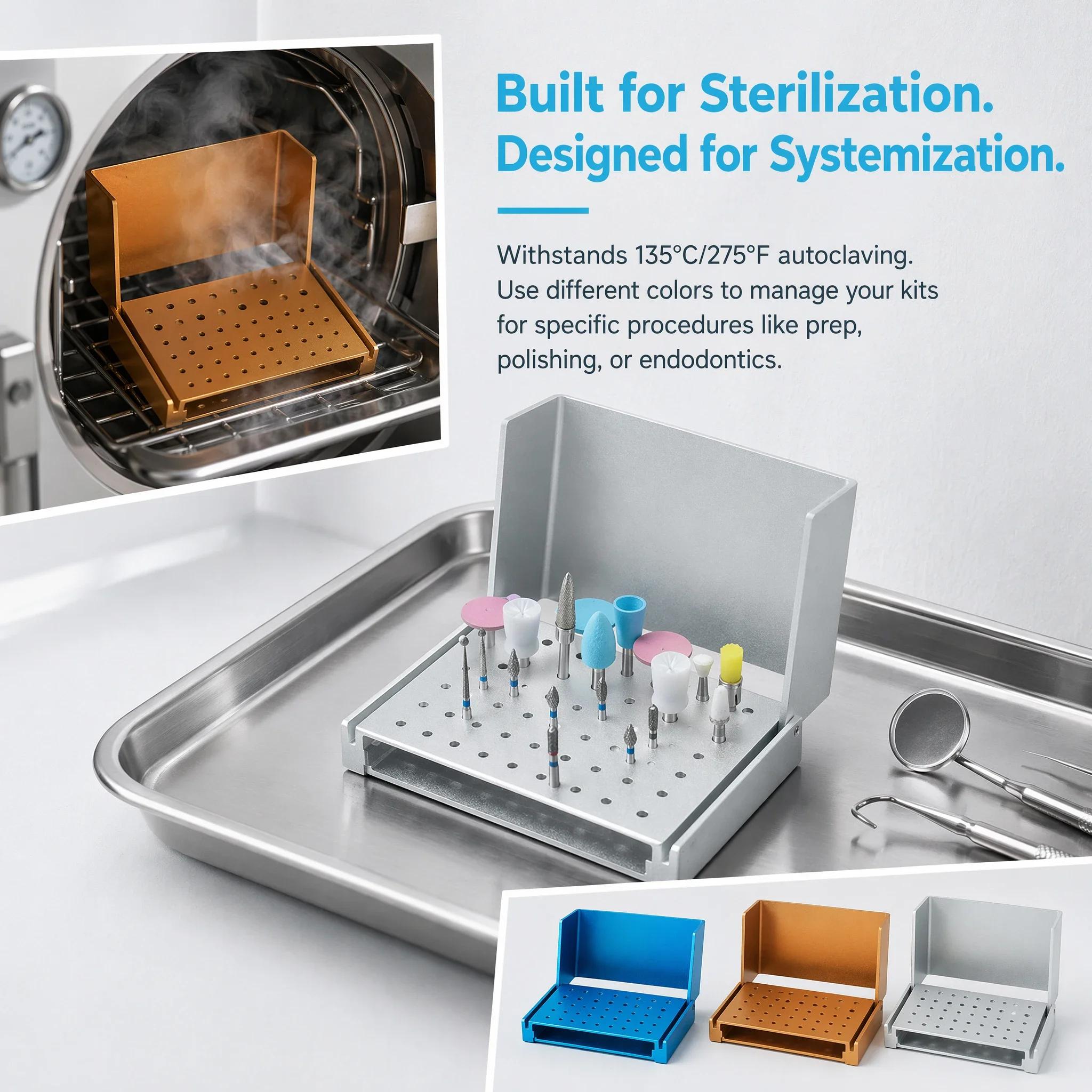 1Pcs SYNI Dental Bur Holder for High and Low Speed 56Holes Endo Box Cleaning Stand 135℃ Autoclavable Sterilizable Lab Tools