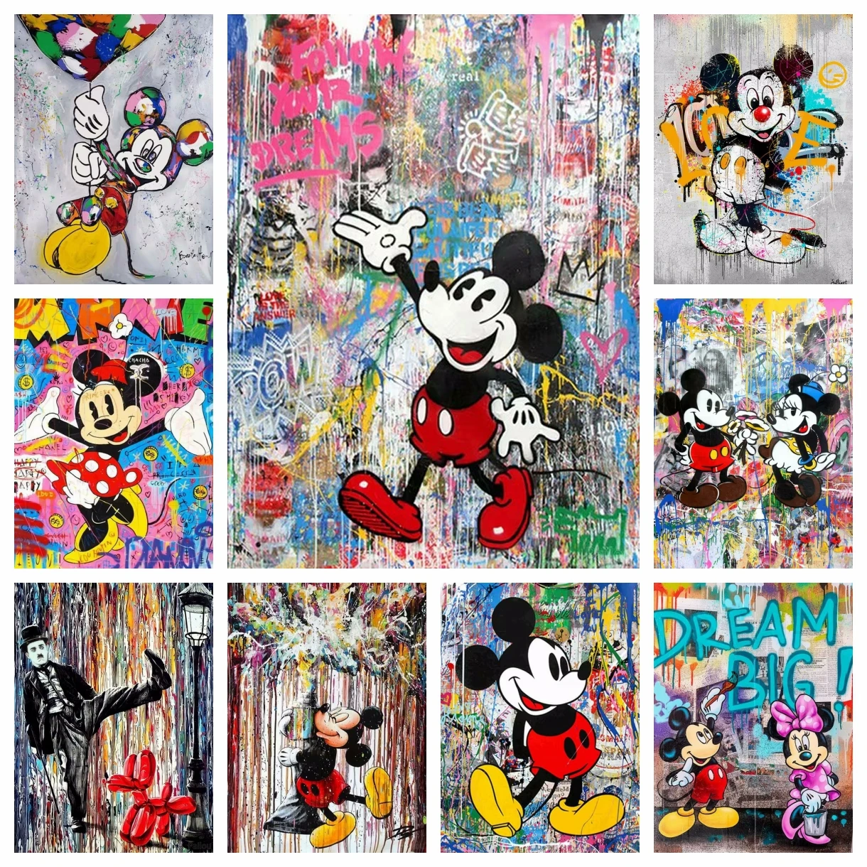 Kits de pintura de diamantes 5d con grafiti Pop, Mickey Mouse y Minnie, punto de cruz de dibujos animados de Disney, decoración del hogar, regalo hecho a mano