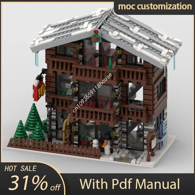 

2235pcs Moc Winter Village Swiss Restaurant and Hotel Modular Construction Building Blocks Assembly Bricks Toys Kids DIY Gifts