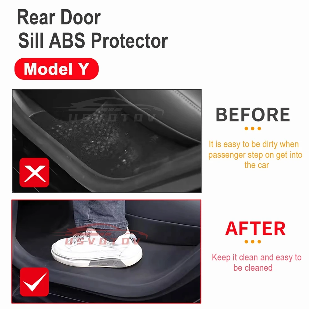 2pcs Rear Door Sill Guards For Tesla Model Y Panel Protector Cover Anti-Kick Mats Film Bumper Welcome Pedal Pad Car Accessories