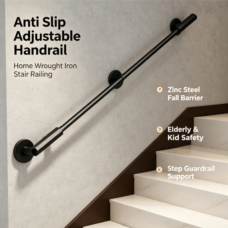 Anti Slip Adjustable Handrail, Home Wrought Iron Stair Railing, Zinc Steel Fall Barrier for Elderly Kid, Step Safety Guardrail