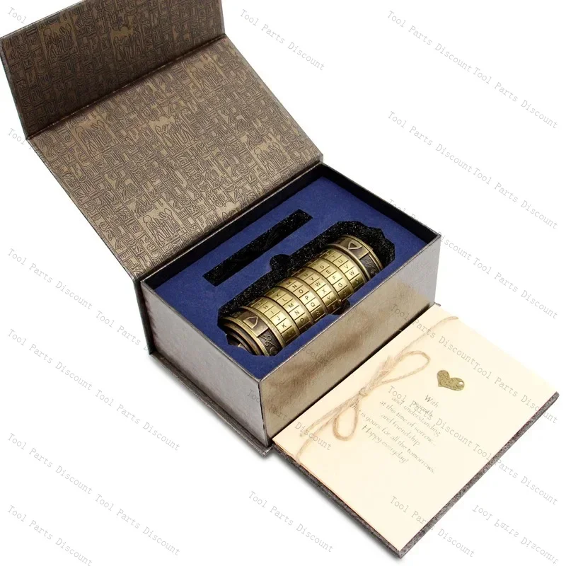 Da Vinci Lock And Box Cylinder Retro Password Puzzle Hidden Compartment Couple Ring Valentine'S Day/Birthday