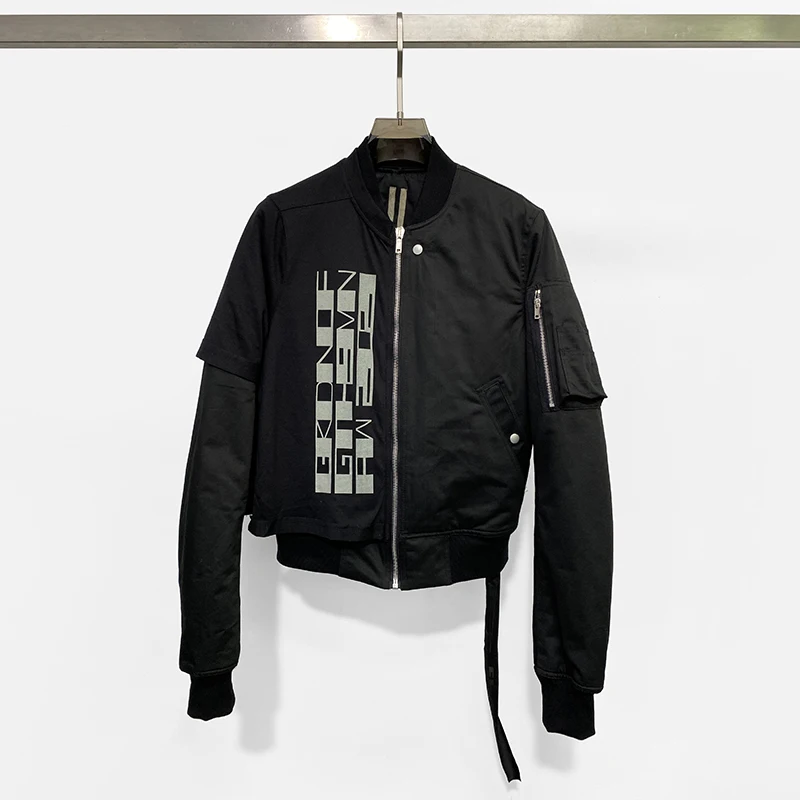 

Rick Fashion Men's Printed Mosaic Embroidered Woven Cotton Thick Jacket Owens Zipper Flight Jackets Coat Men Stand Collar Top