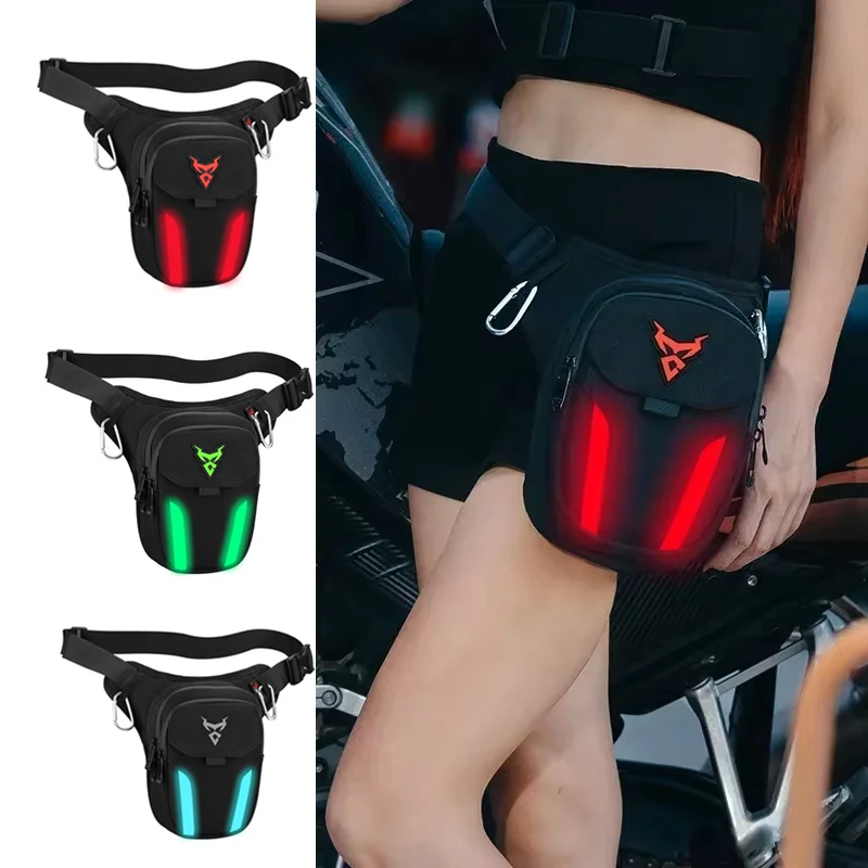 Motorcycle Leg Bag with LED Light Thigh Belt Hip Bum Riding Waterproof Expandable Motorbike Purse Pack Moto Crossbody Cool Bag