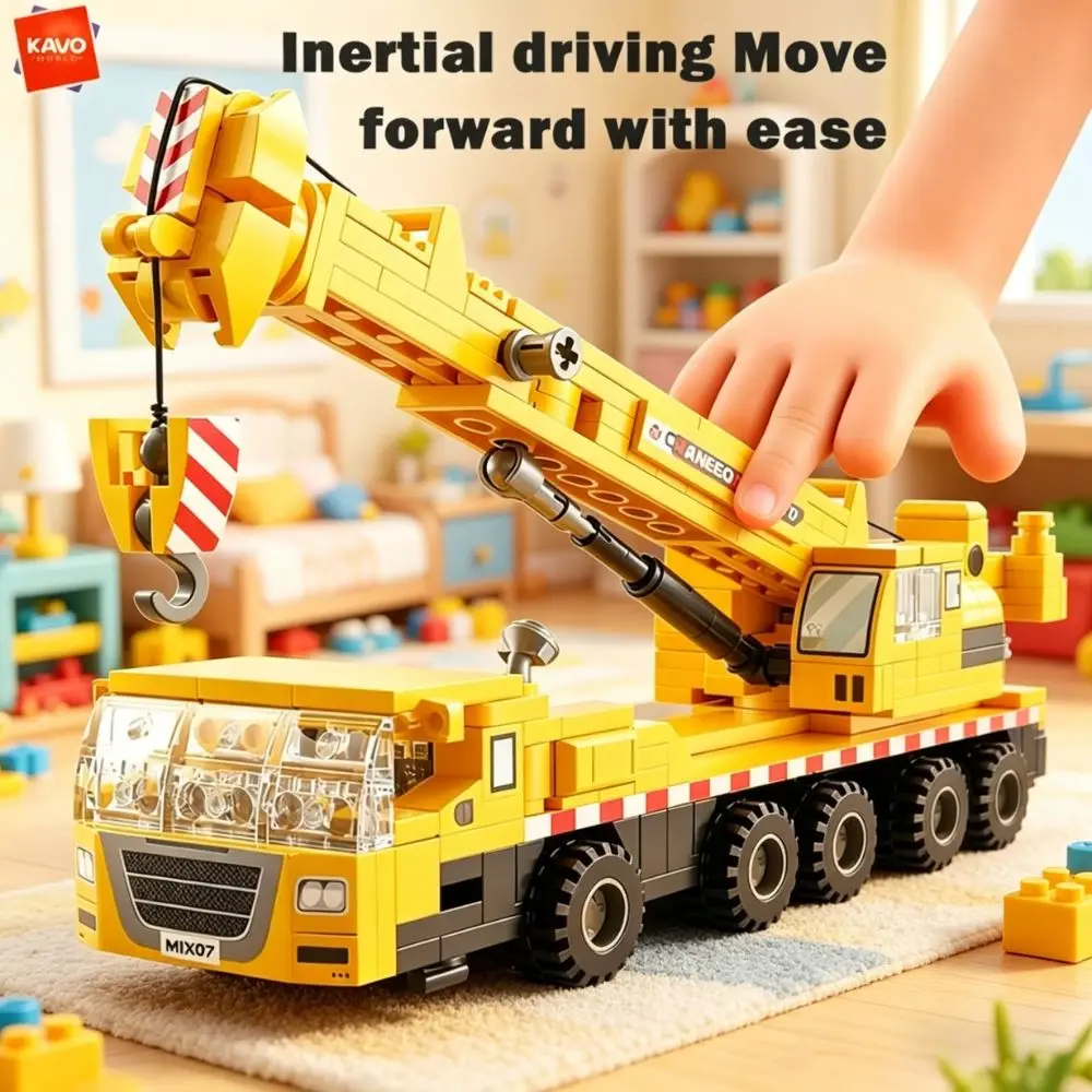 

KAVOWORLD 405PCS DIY Crane Truck Engineering Blocks Inertia Moving Construction Vehicle STEM Durable Educational Toy for Kids