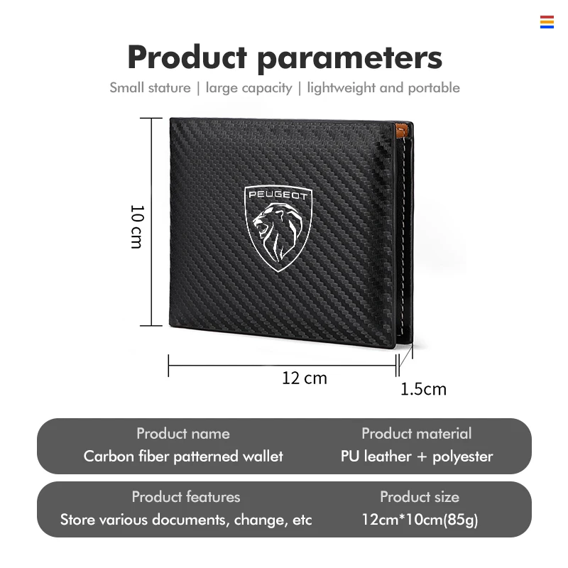 Car Men Wallet Short Card Purses Carbon Fiber Money Clip Holder For Peugeot 2008 3008 307 308 206 207 208 407 508 5008 106 107