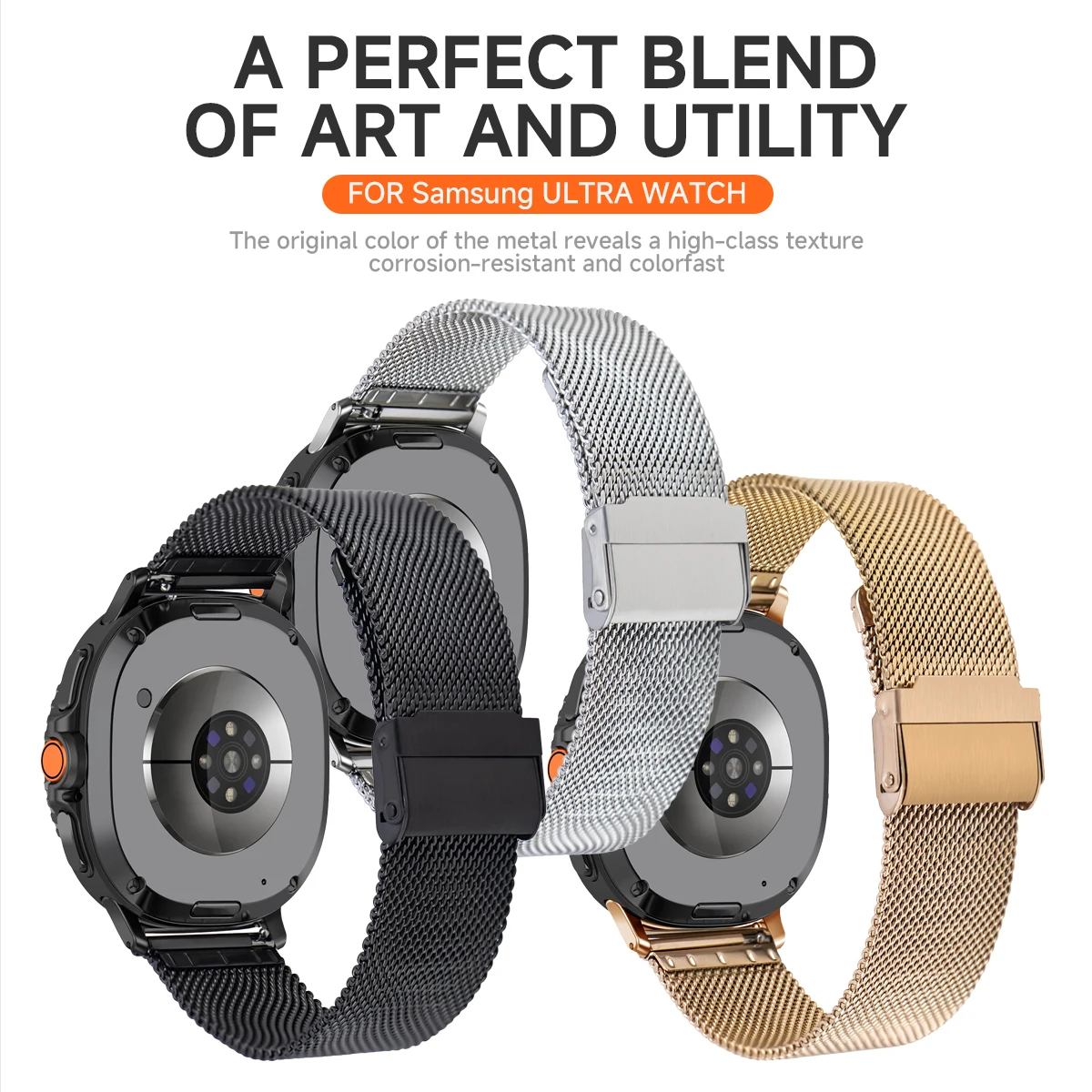 Mesh Stainless Steel Strap for Samsung Galaxy 8/8Classic 40mm 44mm 46mm Metal Men Bracelet for Galaxy Watch Ultra 47mm Wristband image 2