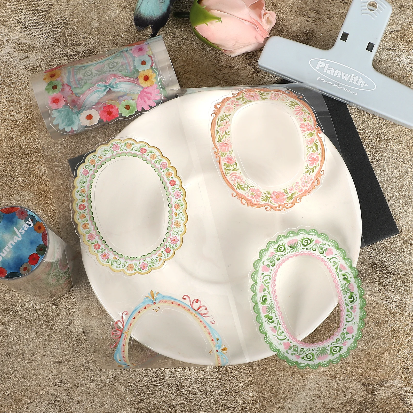 80mm*220cm Vintage Flower Border Landscape PET Tape Creative DIY Journal Material Collage Scrapbooking Stationery