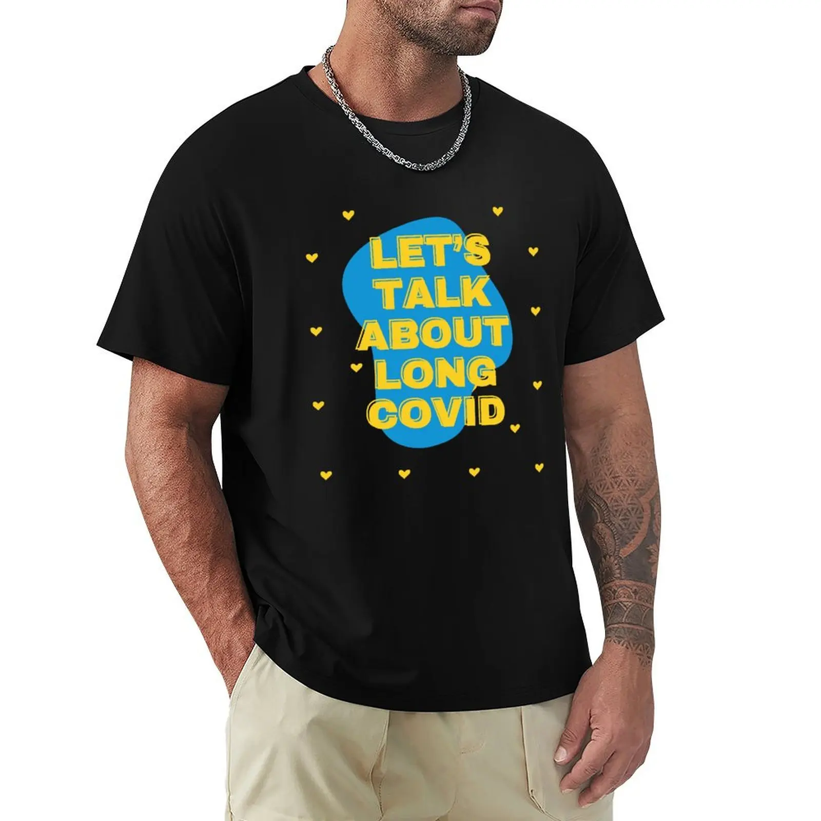 Camiseta negra para hombre con estampado 'Talk About Long Covid', camiseta para trabajo al aire libre