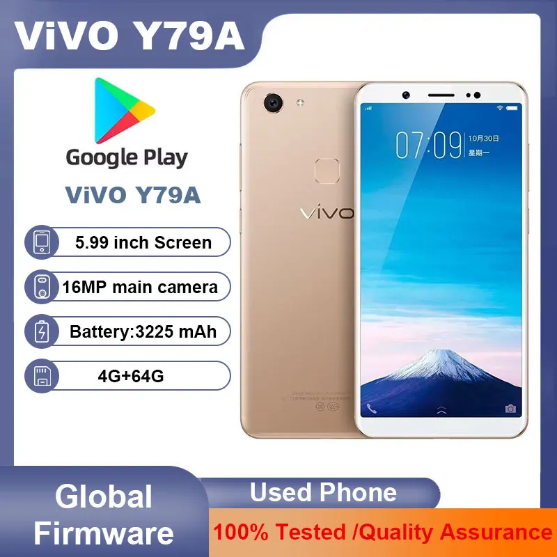 ViVO Y79A Smart Phone 4G Android 5.99 inches SmartPhone Screen ROM 64GB 3225mAh 16MP Camera Used Phone