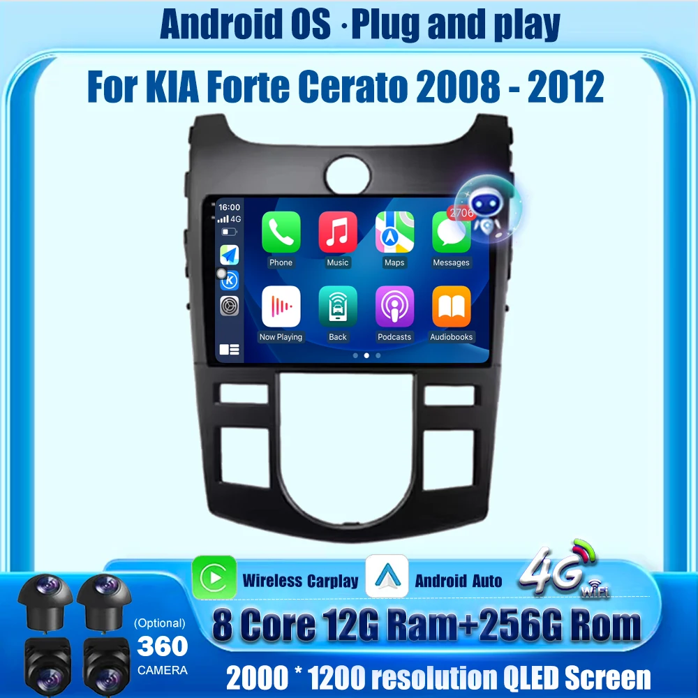 

9 Inch For KIA Forte Cerato 2008 - 2012 Android Auto Car Radio Multimedia Video Player GPS Navigation QLED Carplay Bluetooth 4G