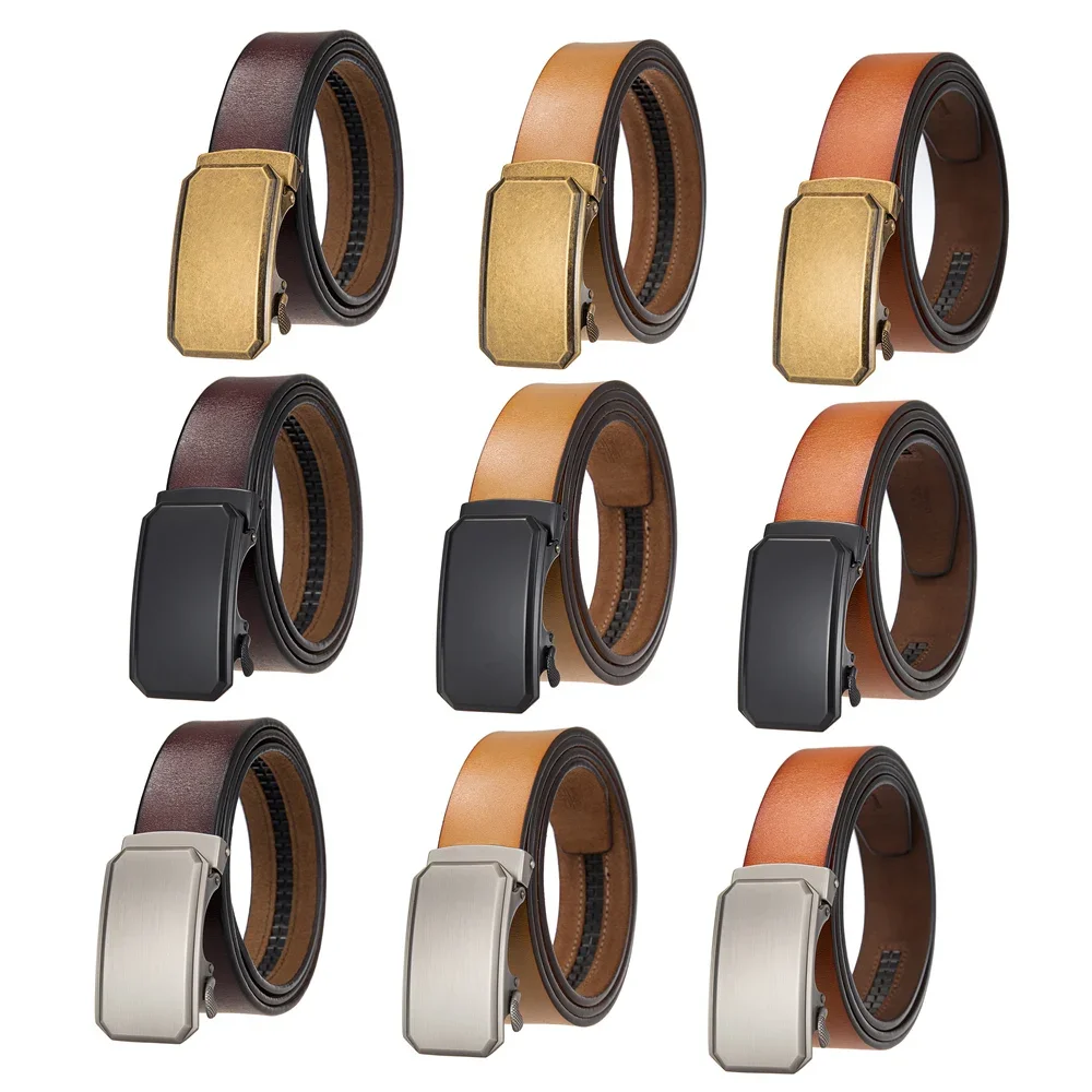 

Plyesxale 2024 New Mens Good Leather Belt Retro Casual Real Cowhide Leather High Quality Metal Buckle Ratchet Belts For Man B976