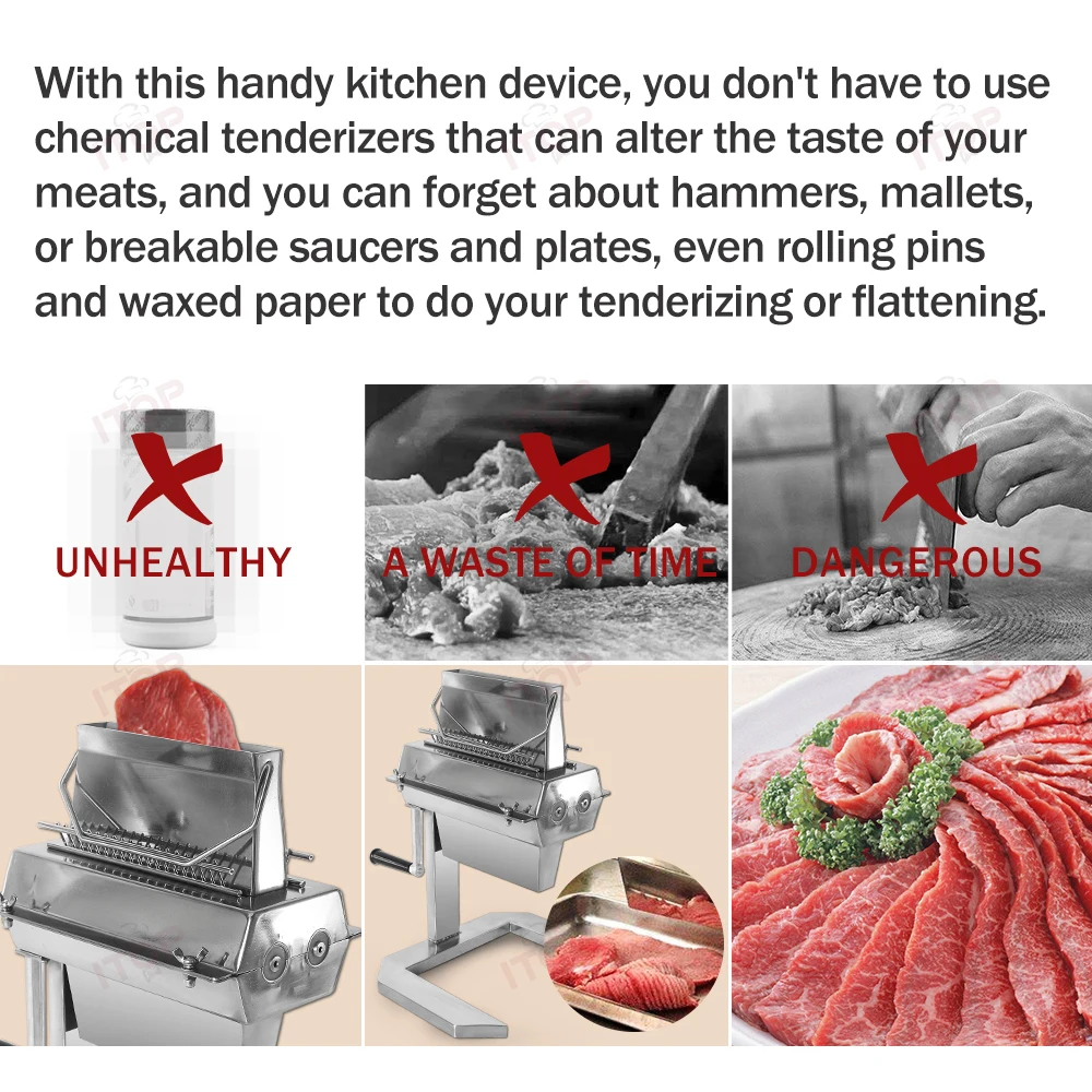 ITOP-ablandador de carne Manual de acero inoxidable, utensilio de cocina comercial para carne, pollo, ternera y cordero