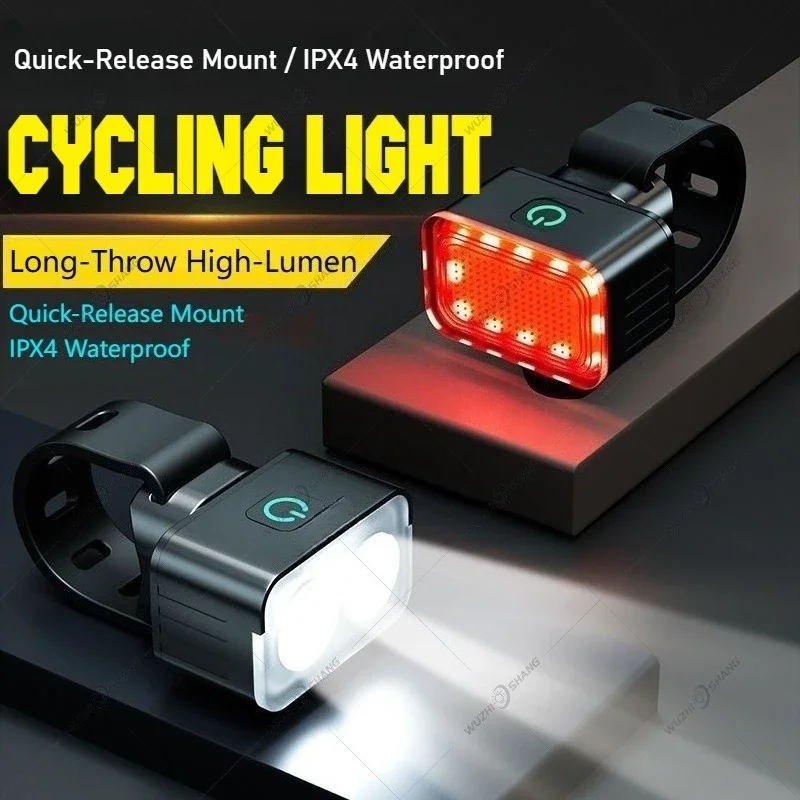 Bicycle Safety Light Set Type-c Charging Waterproof LED Headlamp Taillight Front Rear Bike Warning Lighting Bicycle Night Riding