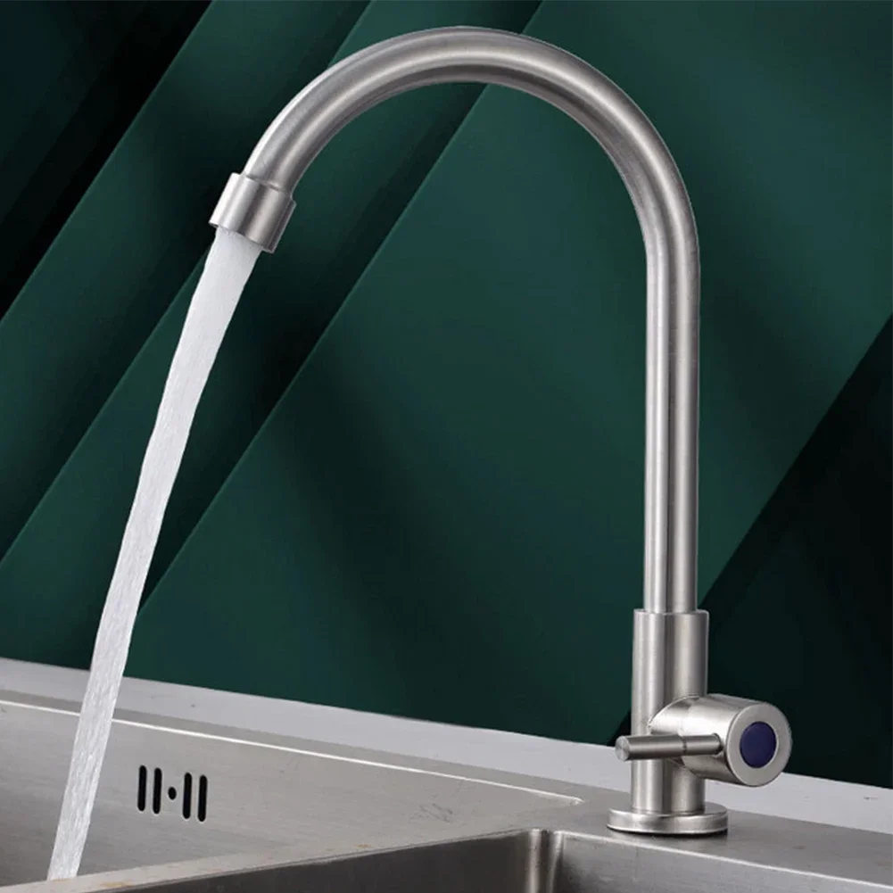 Kitchen Faucets Stainless Steel Single Cold Taps Swivel Single Lever Mixer Tap Deck Mounted Bathroom Kitchen Basin Sink Faucets