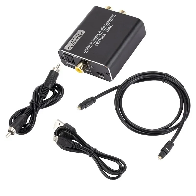 

192Khz Jack DAC Digital to Analog Audio Converter Decoder Optical Fiber Coaxial Stereo Audio Adapter To RCA Amplifiers USB Cable