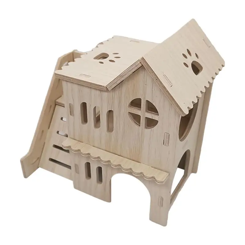 Castle For Guinea Pigs Fun House Double-Decker Hut With Climbing Ladder Large Wooden Small Animals Pets Exploring Toys For