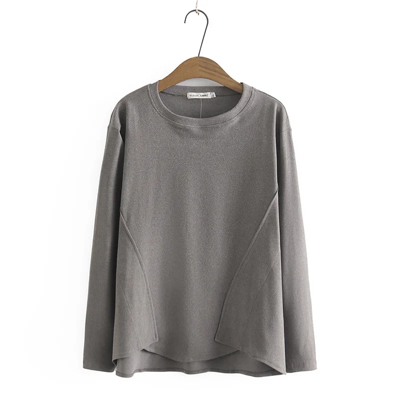 New 2023 Ladies Spring Autumn Plus Size Tops For Women Large Size Long Sleeve O-neck Grey T-shirt 3XL 4XL 5XL 6XL