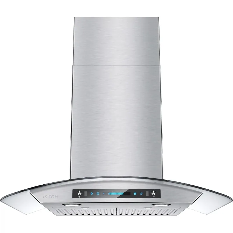 IKTCH 30-inch Wall Mount Range Hood Tempered Glass 900 CFM, Kitchen Chimney Vent Stainless Steel