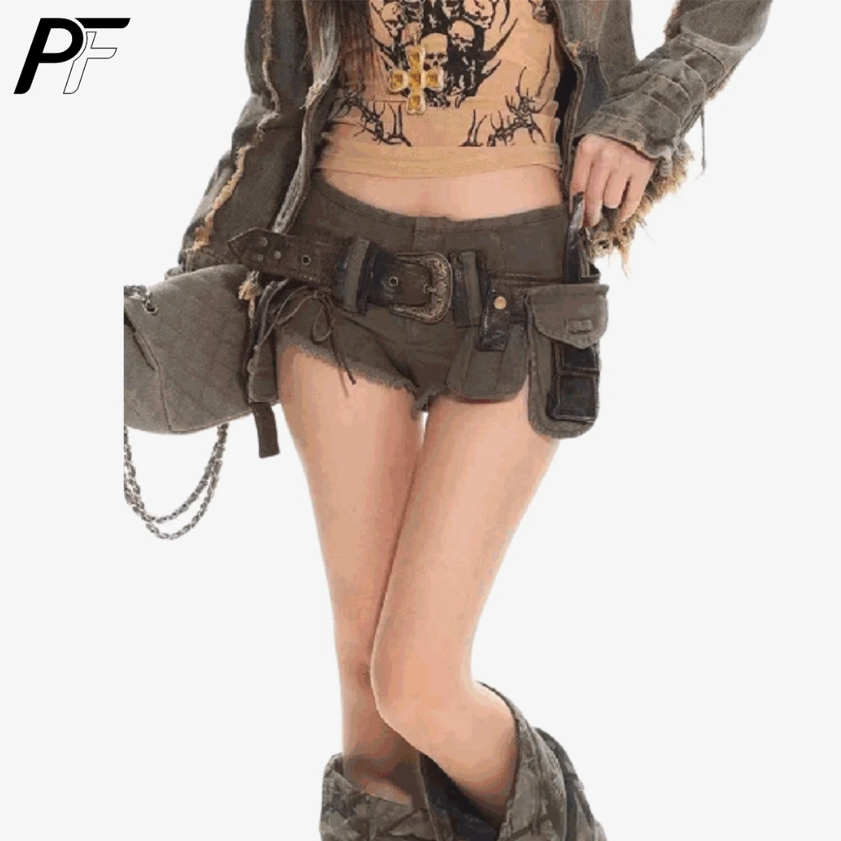 

Women 2026 Spring New Washed Denim Shorts Sexy Low Waist Frayed Hem Hot Pants with Heavy Metal Buckle Belt Y2K Vintage Clubwear