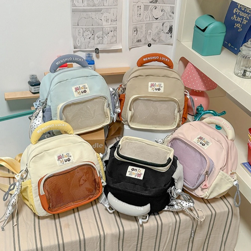 Kawaii Mini Ita Backpack with Clear Mesh Pocket Convertible Handheld Crossbody Bag Handheld Shoulder Bag for Anime Pin Display