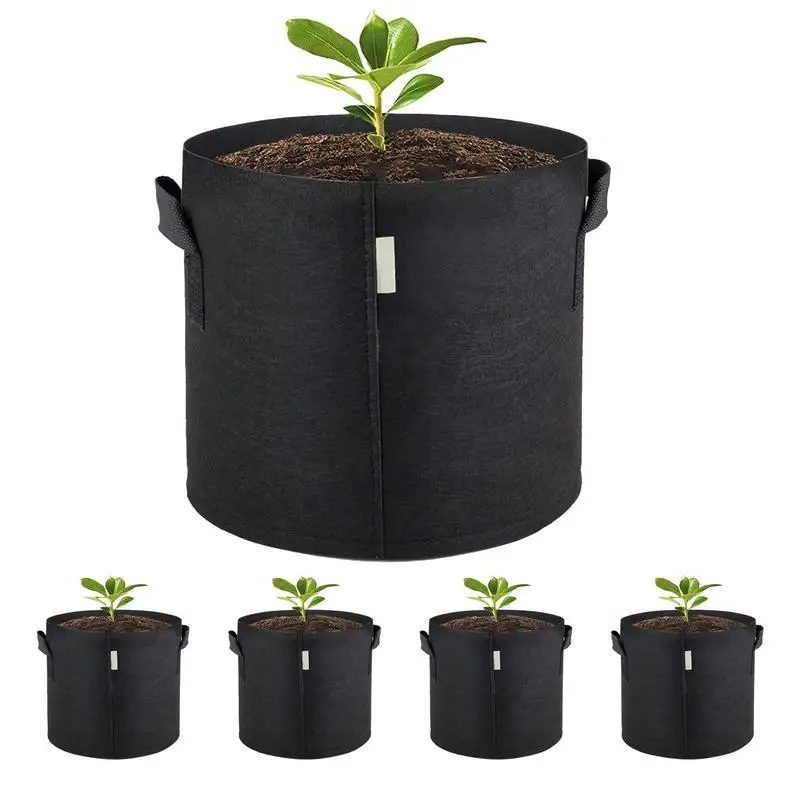 

Plant Grow Bags 5 PCS Nonwoven Garden Plant Bags Vegetable/Flower/Plant Grow Bags Aeration Fabric Pots With Handles For Garden