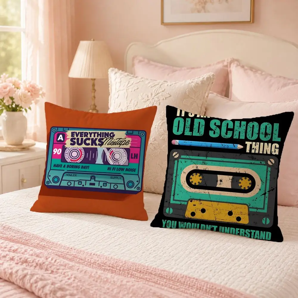 Retro Style M-Music TapeS Cushion Cover Soft Skin Friendly Cloud Like Comfort Pillow Cover for Sofa Bed Seat