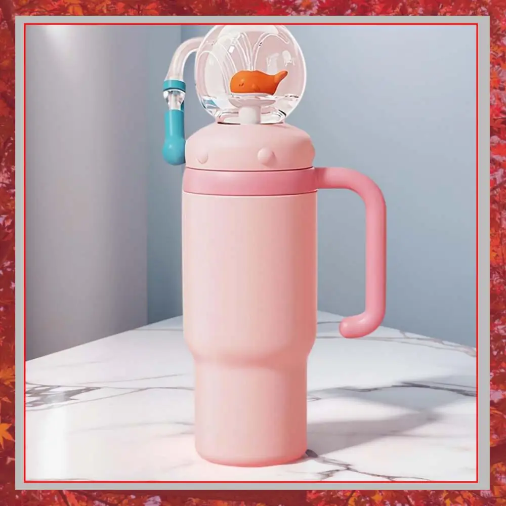 

24oz Stainless Steel Whale Fountain Tumbler Straw Water Cups Kids Adults Travel Water Bottles Whale Water Cups Car Water Bottle