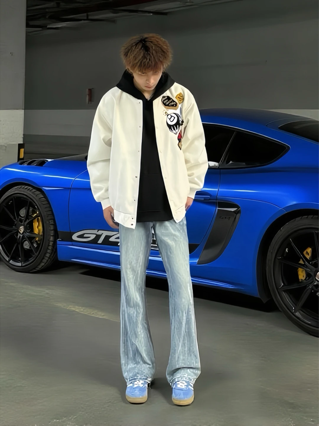 

Waed American High Street Lightning Pattern Men's Jeans Straight Leg Slim Fit Pants mid Waist Zipper Casual Autumn Jeans