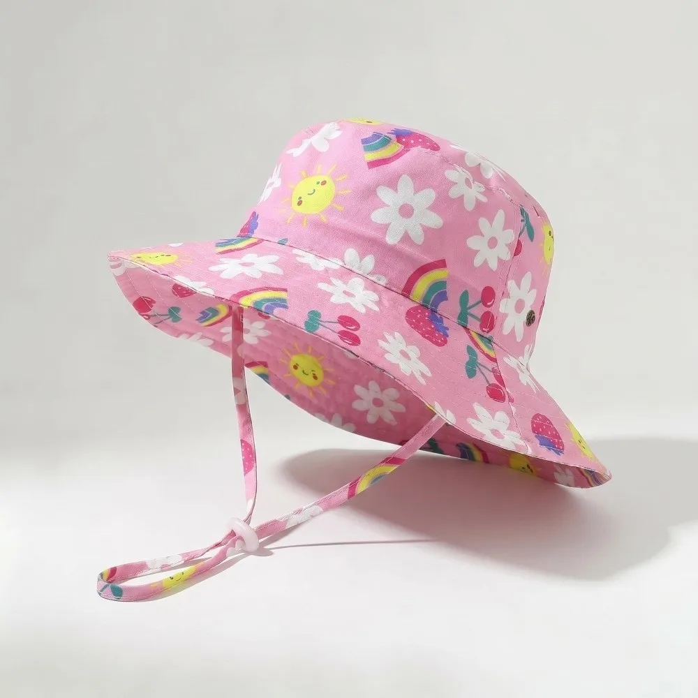 

Cute Adjustable Kids Sun Hat Breathable Cartoon Printing Kids Bucket Hat Wide Brim UV Protection Beach Hats Summer