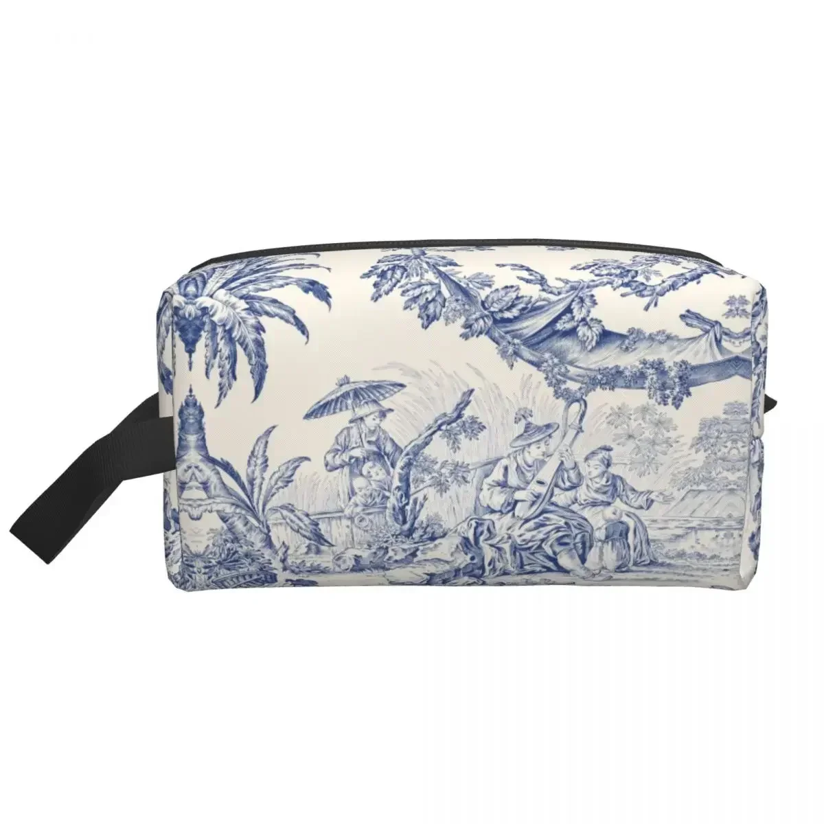 Classic French Toile De Jouy Navy Blue Motif Pattern Toiletry Bag Kawaii Cosmetic Makeup Organizer Beauty Storage Dopp Kit Case