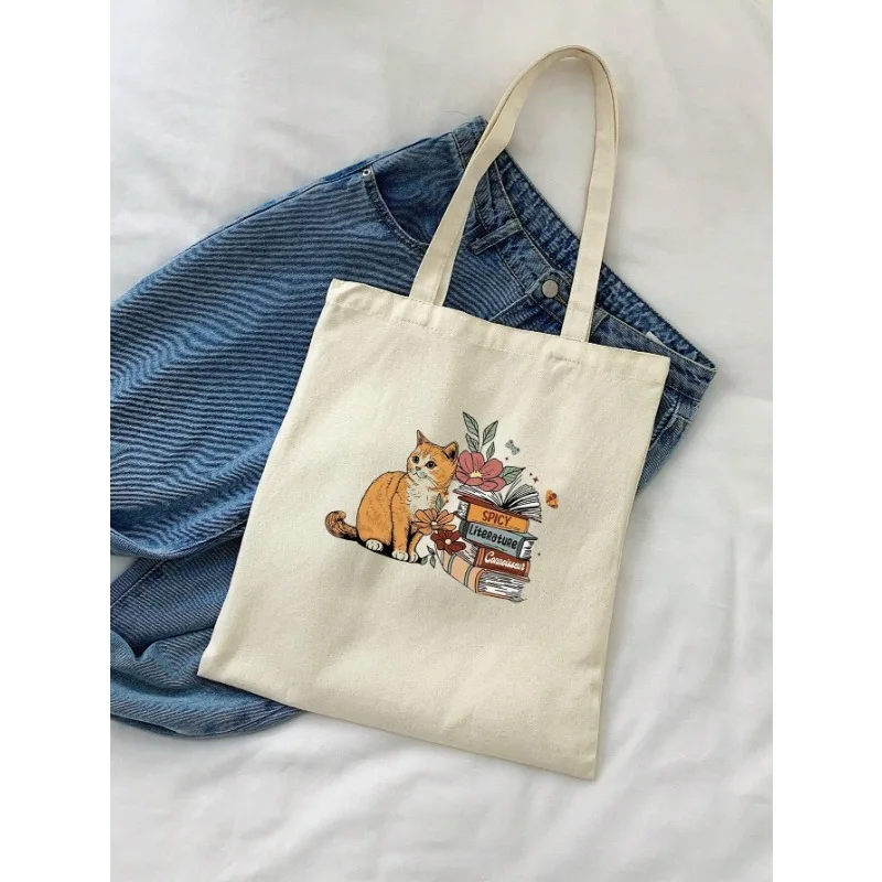 Cute Animals Canvas Shoulder Bag Kawaii Resuable Eco Cartoon Shopping Bags Large-capacity Women Shopper Tote Portable Handbag