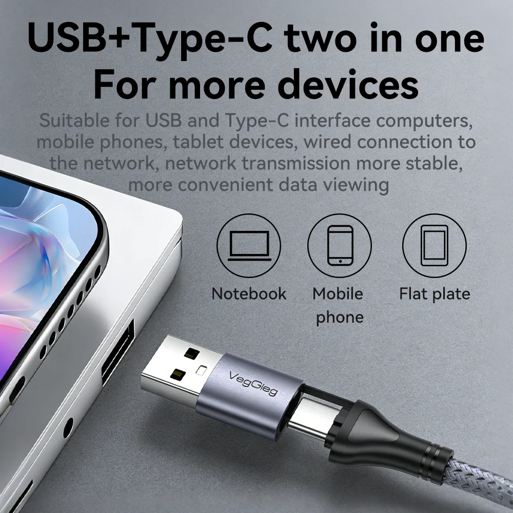 VegGieg 2.5G Ethernet Adapter USB-C/USB 3.0 to RJ45 LAN Network Card 2500Mbps Speed for Laptop PC