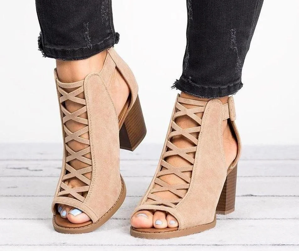 Comemore 2024 New Spring Summer Sexy Casual Rome Ankle Boots Ladies Sandals Women's Shoes Middle High Heels Large Size 43 Black