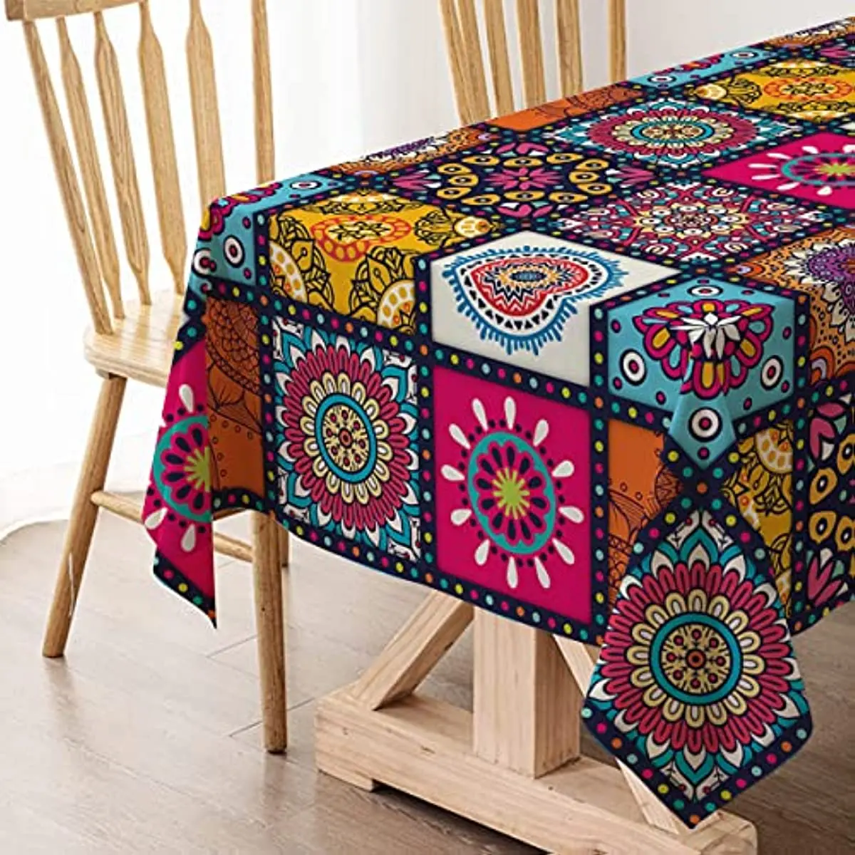 Mandala Bohemia Waterproof Rectangle Tablecloth Colorful Table Cloth for Indian Holiday Party Decoration Boho Home Kitchen Decor