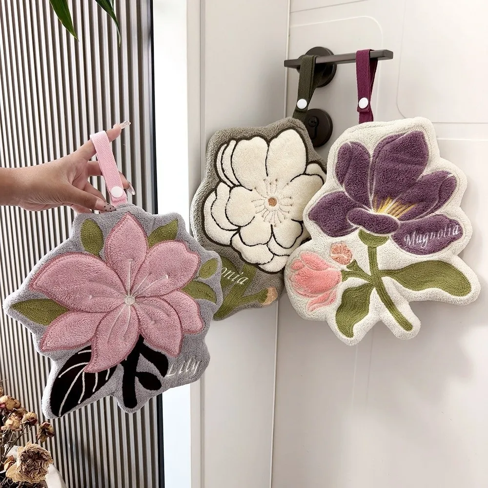 New Absorbent Floral Hand Towel Thickened Fabric Flower Hand Towel Lint Free Kitchen Hand Towel Kitchen Use