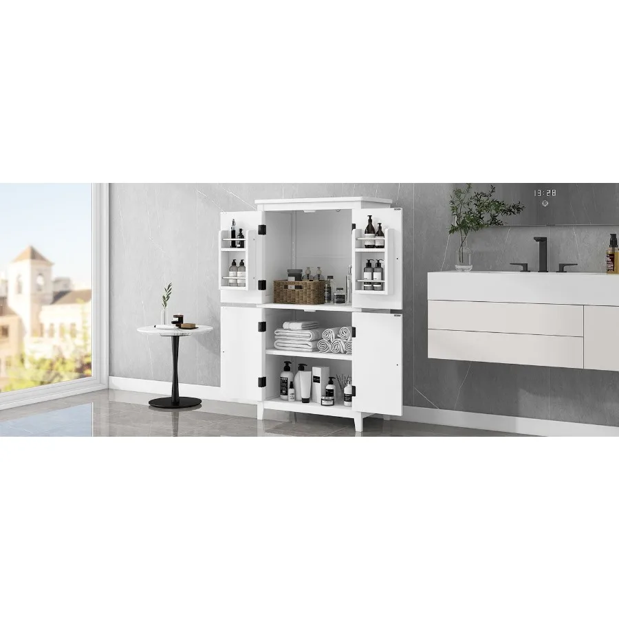 

Elegant Bathroom Floor Storage Cabinet Bathroom Storage Unit Freestanding Cabinet with 4 Doors Adjustable Shelves Adaptable She