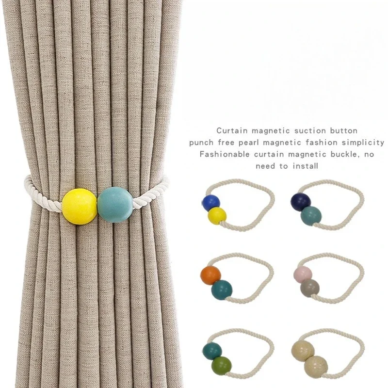 

Curtain Straps Macaron Curtain Magnetic Buckle Spot Tie Rope Accessories Curtain Buckle Wooden Magnetic Buckle Curtain hanger