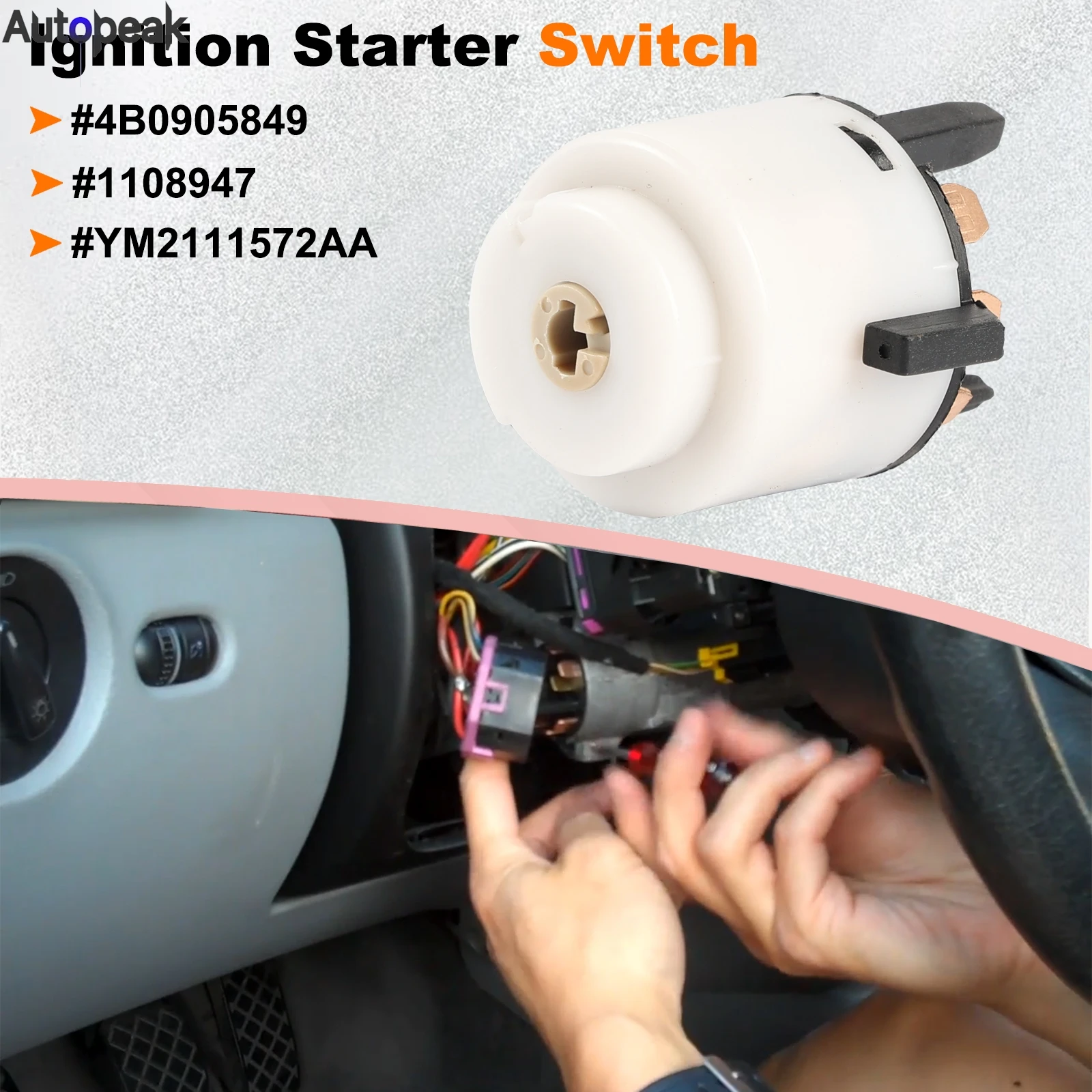 4B0905849 4B0905849A Ignition Starter Switch Replacement for Audi A4 A6 A8 VW Golf Passat Beetle Jetta Skoda Seat Porsche 8 Pins