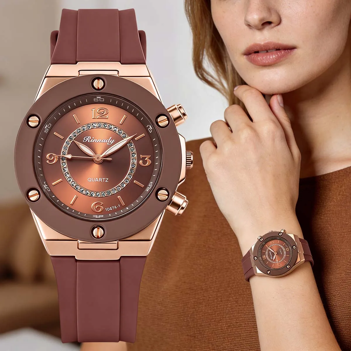 Casual Ladies Watch Crystal Dial Gold Case Fashion Women Quartz Wristwatch
